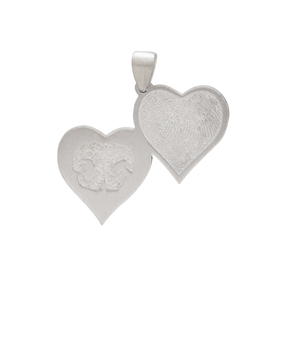 Double Heart Pet Print White Gold Keepsake